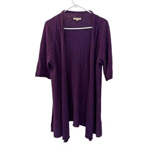 Eileen Fisher Linen Cotton Open Cardigan Elbow Sleeves,‎ Purple, L